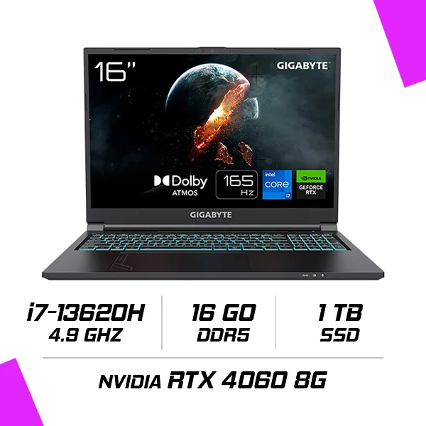 Gigabyte G6 KF-H3ES854KD Intel i7-13620H/16GB DDR5/1TB SSD/RTX 4060 8GB/16″ 165Hz/FreeDOS